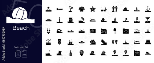 Beach Solid Editable Icons set