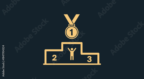 Gold Medal on Podium with Champion.