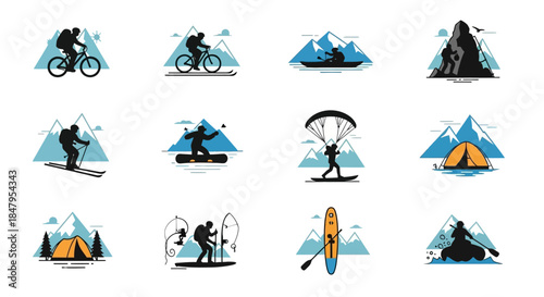 Outdoor Adventure Activities Silhouette Collection.