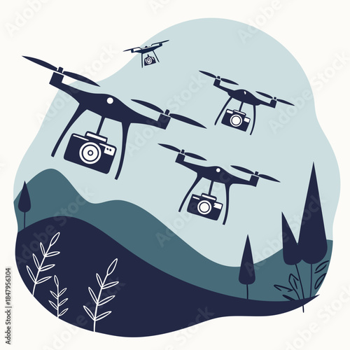 Drones capturing landscape