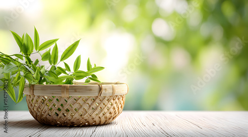 Fresh bamboo basket background