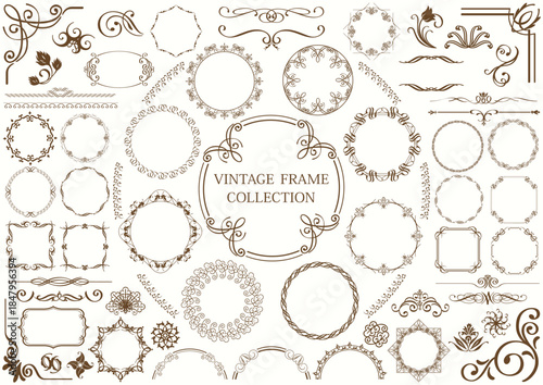 Vintage Frame Collection with Ornate Flourishes and Monochromatic Brown Embellishments