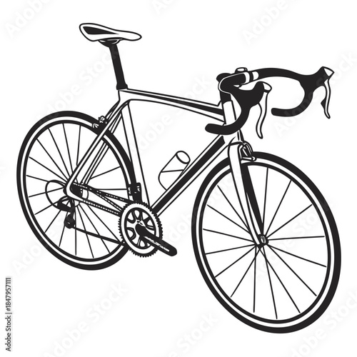 Black and white road bike with aerodynamic handlebars