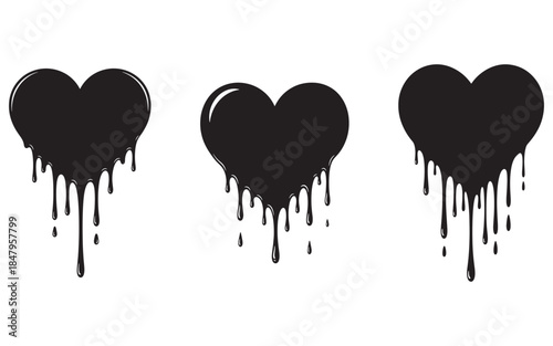 Black Melting Hearts Collection - Dripping Emotion Vector Art