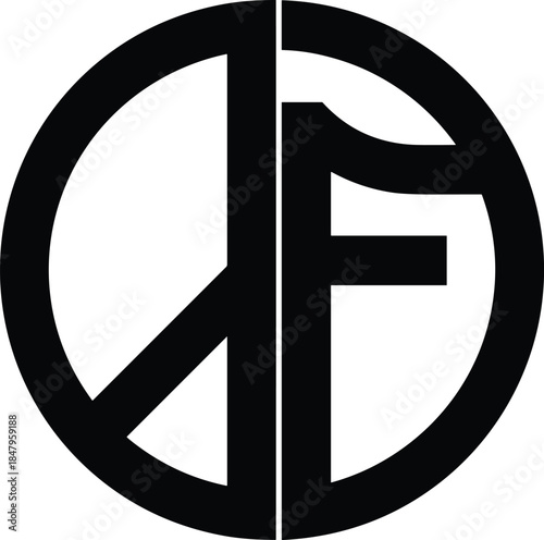 Black Peace Symbol Combined With Letter F Logo Design f letter alphabet