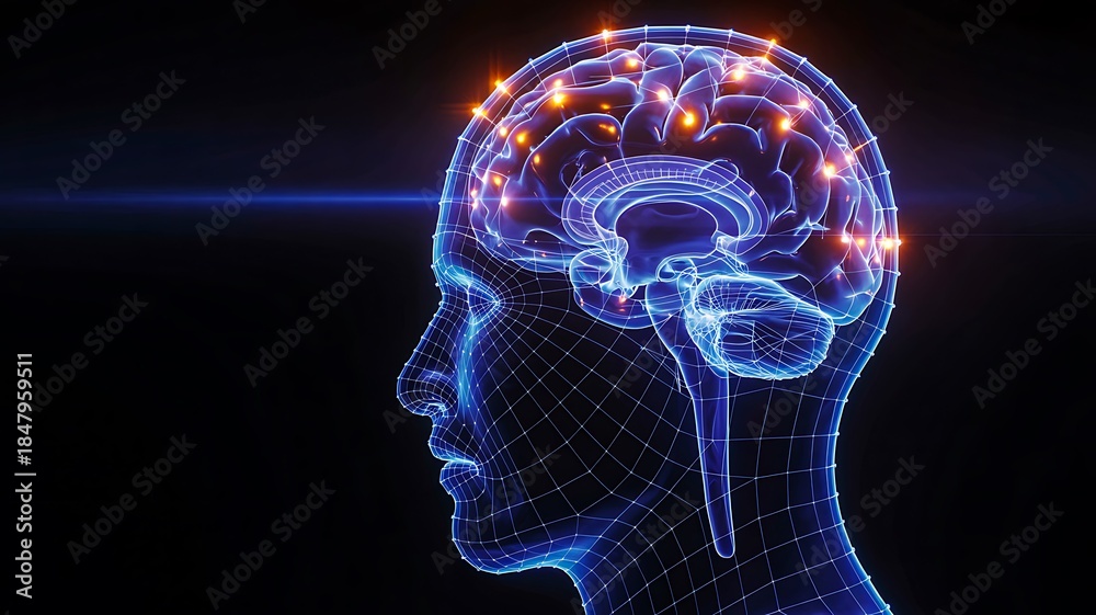 Obraz premium Human brain activity concept with digital neural network 