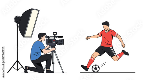 Professional soccer player is filmed during a dynamic training session with bright studio lighting for promotional content.