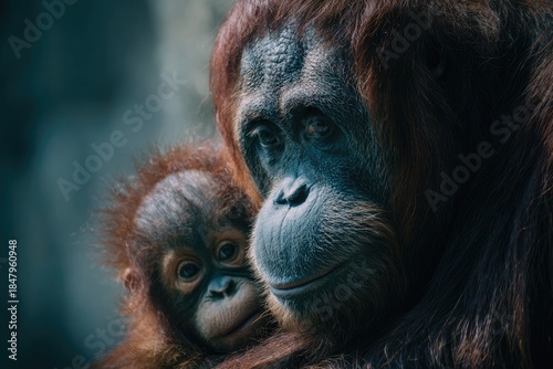Close-up of orangutan mother and baby (1)