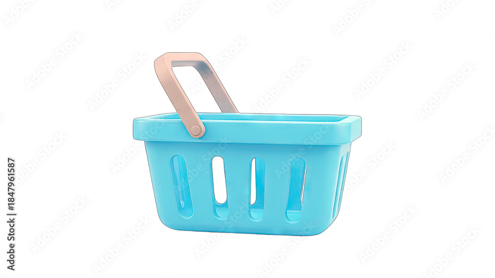Fototapeta premium Blue Shopping Basket Isolated on White Background