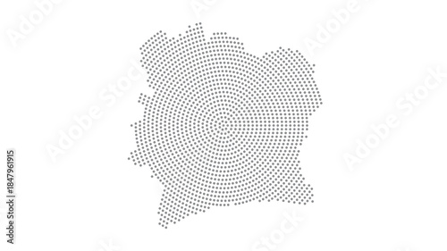 Ivory Coast Stylized halftone dot map with concentric circular pattern