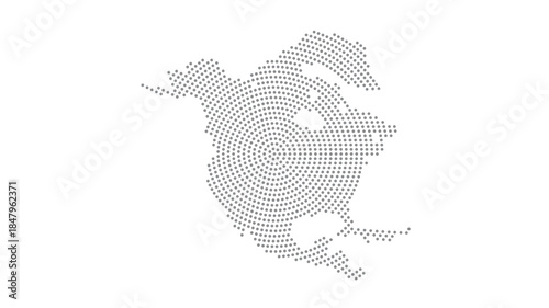 North America Stylized halftone dot map with concentric circular pattern