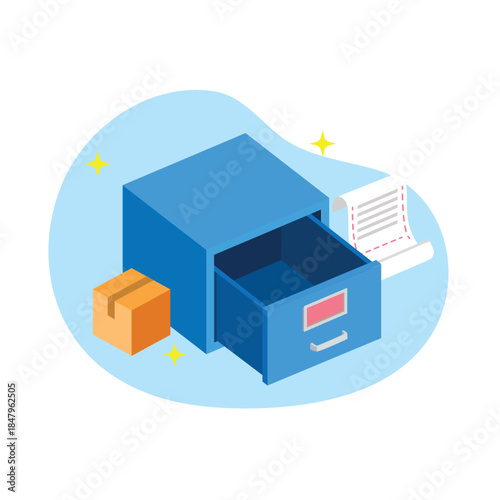 Conceptual isometric flat design vector illustration of empty state ui archive cabinet storage and missing data file