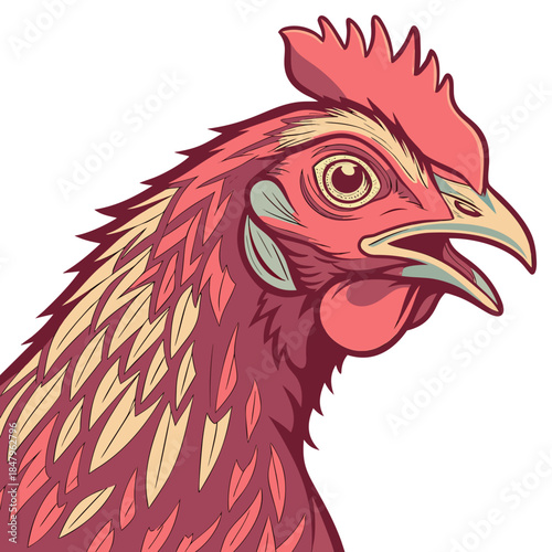 Rooster head in profile colorful chicken bird