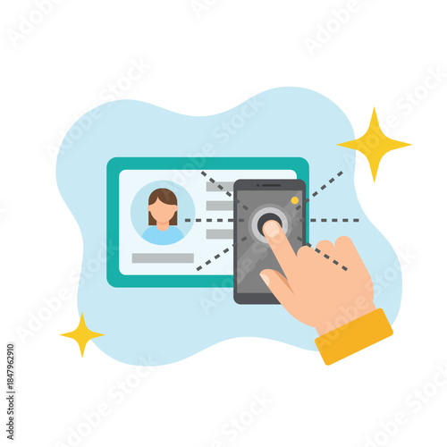 Digital identification verification and security check using mobile phone scanning app flat design vector empty state ui concept