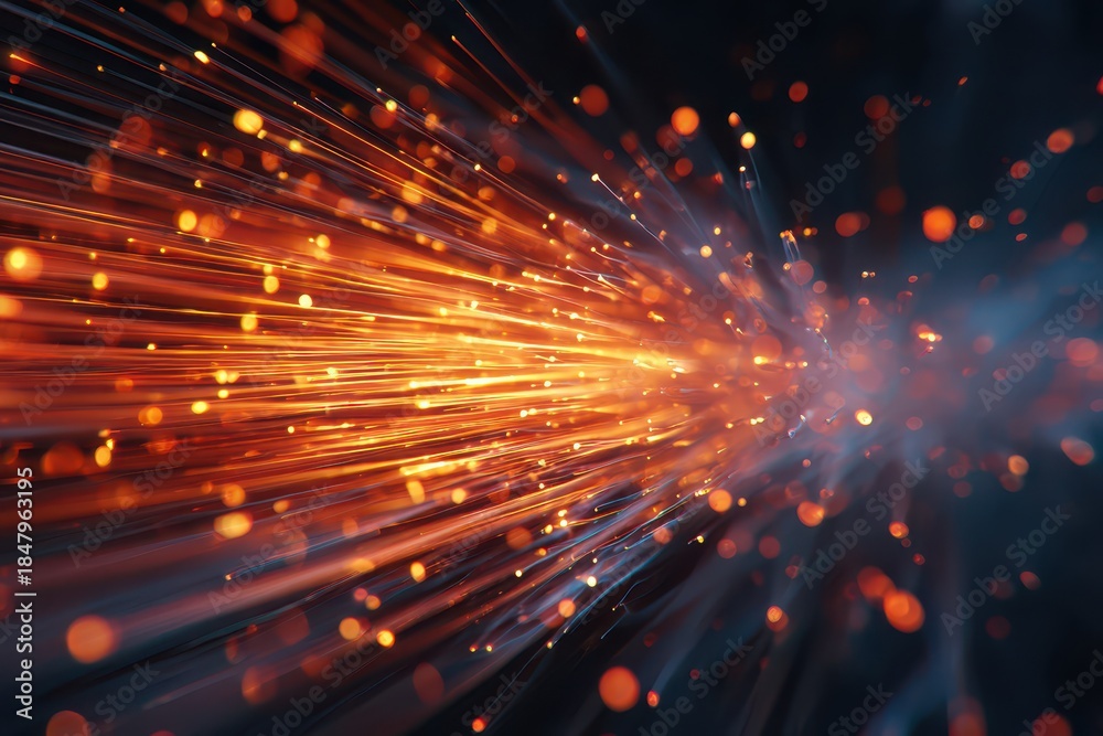 Fototapeta premium Vibrant Electric Field. Abstract Blurry Burst of Energy with Glowing Particles and Dynamic Storm Effects
