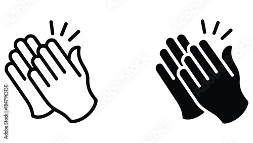 clapping hands icon set representing applause appreciation success and celebration gesture in black and white minimalist flat design