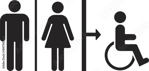Restroom Sign Icons for Men Women and Disabled Person with Arrow toilet bathroom