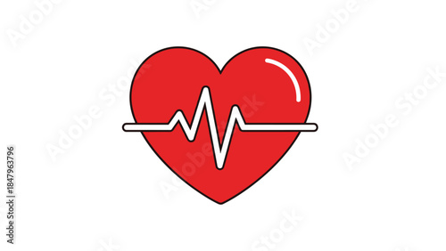 A vibrant red heart illustration features a white electrocardiogram line across the center, symbolizing life, health, and medical concepts.