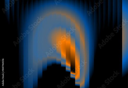 Blurry orange and blue light silhouette on transparent background