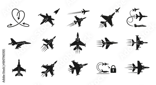 Collection of Fighter Jet Silhouettes in Motion.