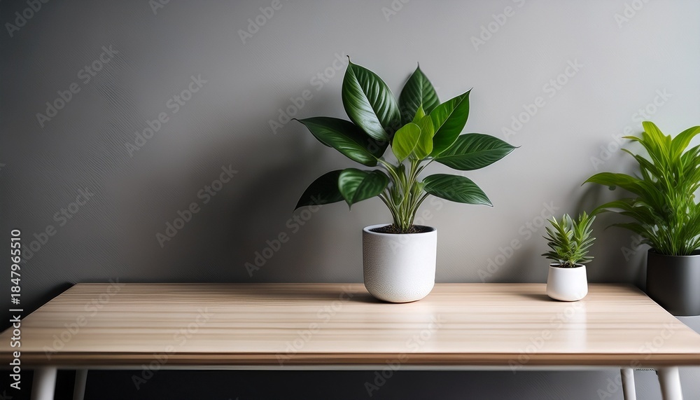 Fototapeta premium plant on a desk minimalist office decor with greenery
