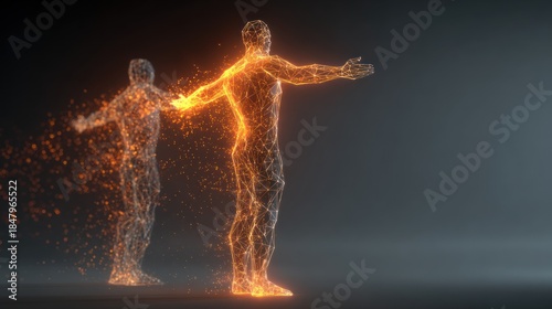Burning Energy: A dynamic illustration showing figures with a fiery aura, symbolizing power and transformation. This image captures energy, motion, and a sense of powerful essence.