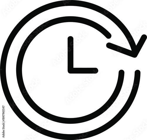 Simple Line Icon of a Clock with Circular Arrow Indicating Time or Refresh symbol