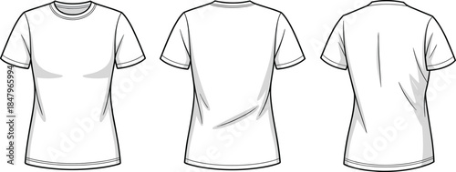 White T Shirt Front Back and Side View Fashion Template Vector t-shirt clothing