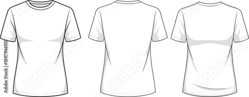 White T Shirt Front Back Side View Fashion Design Template blank mockup