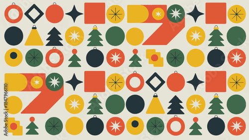 Wallpaper Mural Modern abstract geometric holiday pattern background. Festive shapes, stylized Christmas trees, and ornaments create a contemporary seasonal design for winter projects Torontodigital.ca