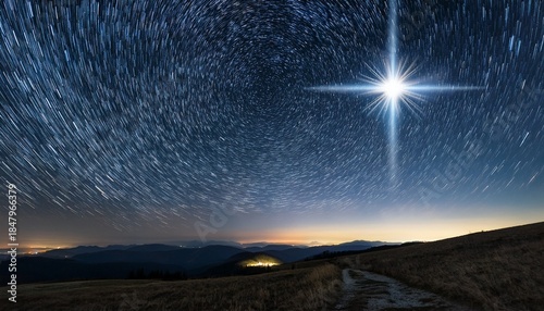 starry night sky with a bright north star guiding the way copy space