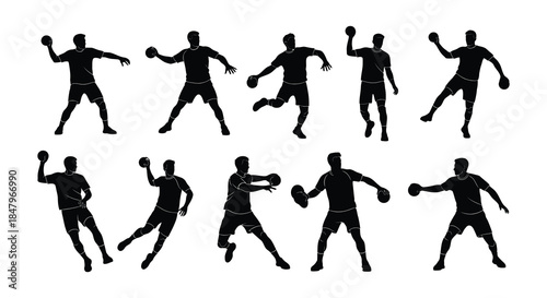 Silhouettes of people in dynamic poses seemingly playing or practicing a sport