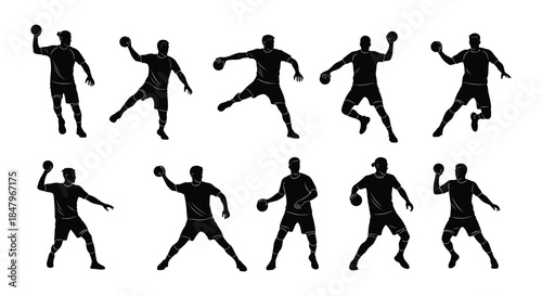 Silhouettes of people in dynamic poses seemingly playing or practicing a sport