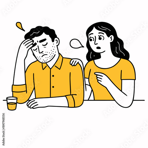 Couple sharing a concerned moment over coffee together