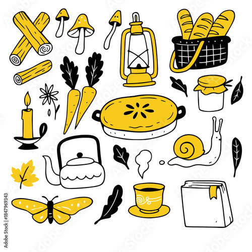 Cozy autumnal still life with food and drink