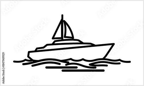 Sailing Vessel Silhouette: A minimalist outline of a sailboat gliding gracefully upon gentle waves, representing the essence of maritime adventure and freedom on the open sea.