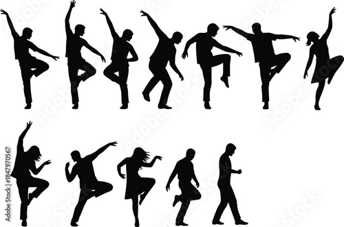 Dance silhouette, expressive poses, energetic rhythm, artistic movement, joyful celebration, lifestyle illustration, abstract design, freedom expression, cultural performance