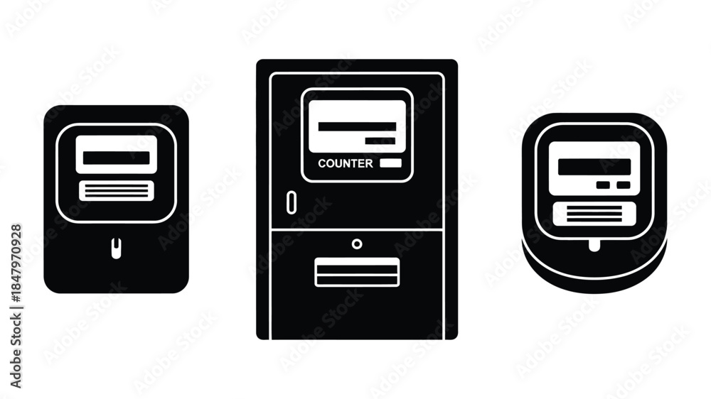 Obraz premium Three black and white illustrations of vintage or retro mechanical counters