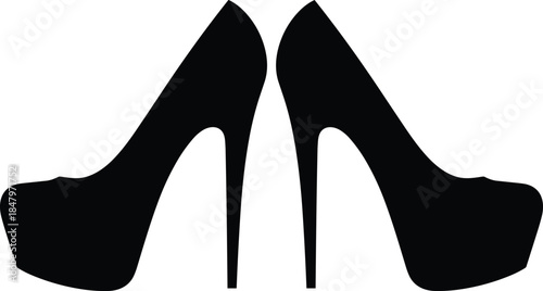 High heel shoes silhouettes vector illustration featuring elegant women footwear, fashion glamour concept, stylish black stiletto heels isolated design