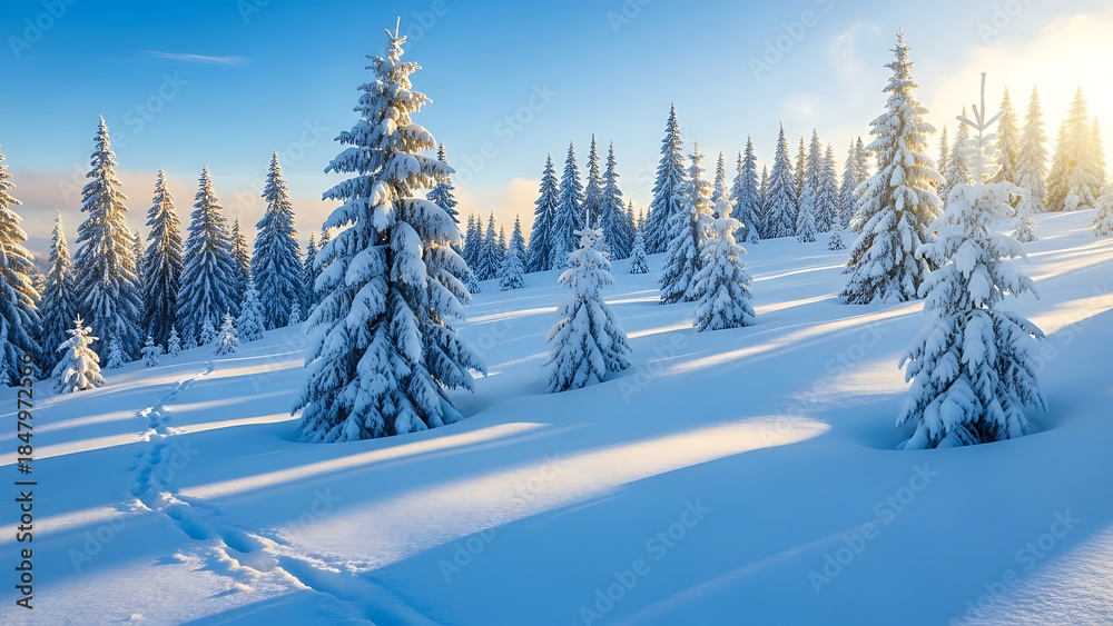 Obraz premium Sunny winter day in a snow covered forest