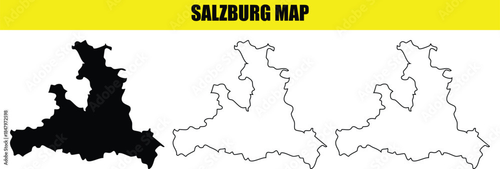 Obraz premium salzburg region map vector silhouette outline and detailed style for travel and geography graphic design element