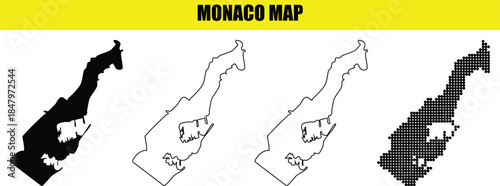 monaco map silhouette outline and dotted graphic representation of principalitys geographical borders vector art
