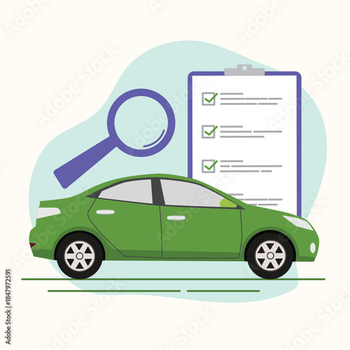 Car vehicle inspection document report, auto motor engine information history form analysis, transport search investigation assessment