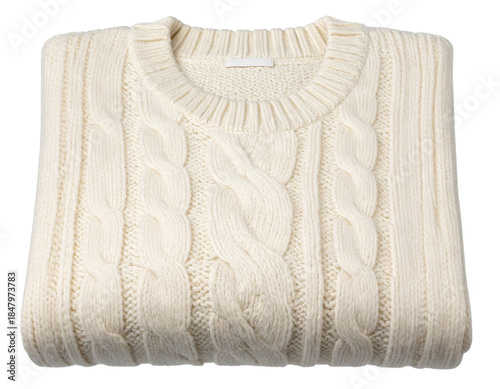 Detailed Close-up of Luxurious Cashmere Knit, Neatly Folded Sweater, isolated on transparent background