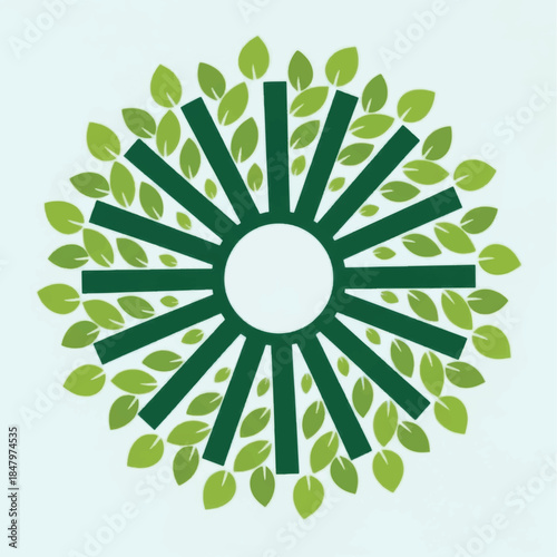 Green Leaves and Sunburst Pattern Logo Design.