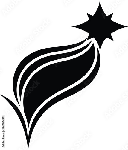 Black and white stars and Christmas tree vector illustration featuring floral tribal ornaments and nature silhouette elements like a bird and butterfly in a decorative tattoo art style.