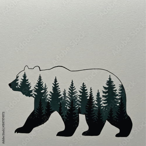 Silhouette of a bear filled with a forest landscape.