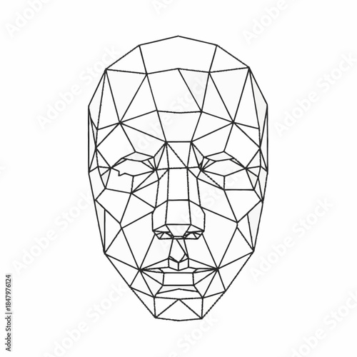 Wireframe Human Face Geometric Polygon Structure.