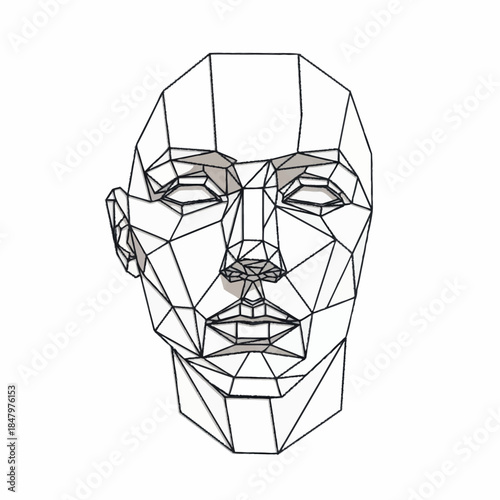 Wireframe Human Head Geometric Polygon Structure.