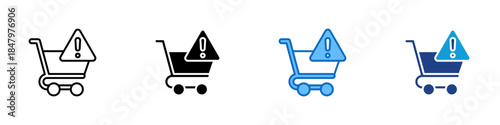 Cart Alert Multiple Style Icon Design Vector - Shopping cart with warning symbol indicating checkout issues or purchase problems